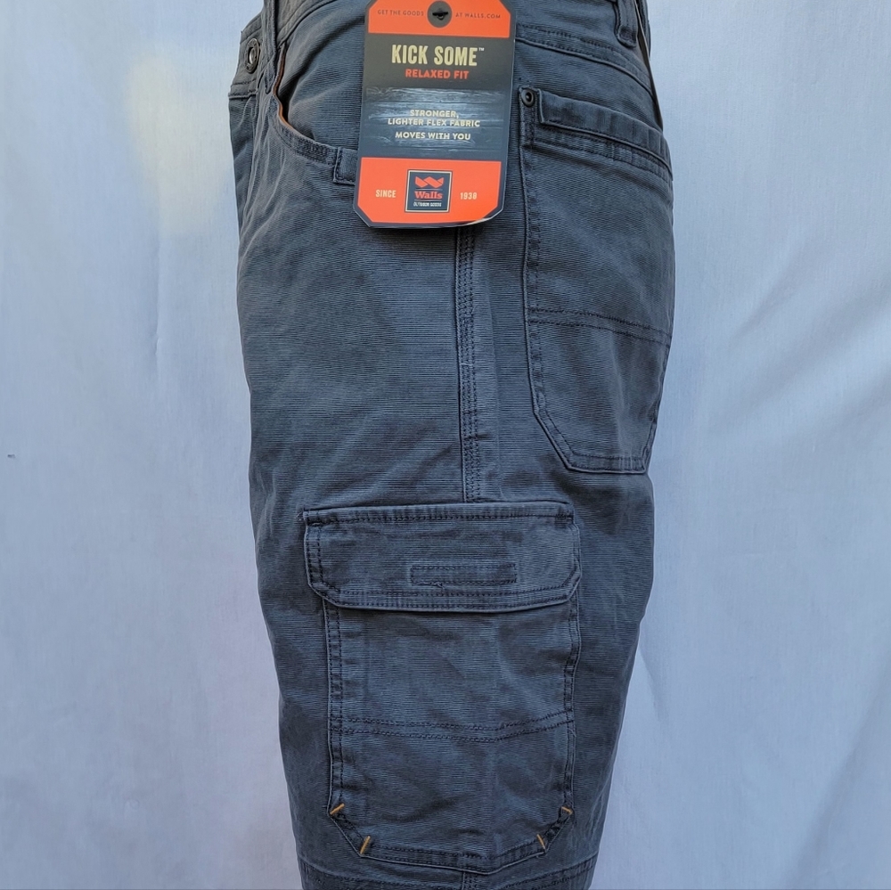 Walls cargo work shorts. Gray, 11 inch inseam. Flat front.